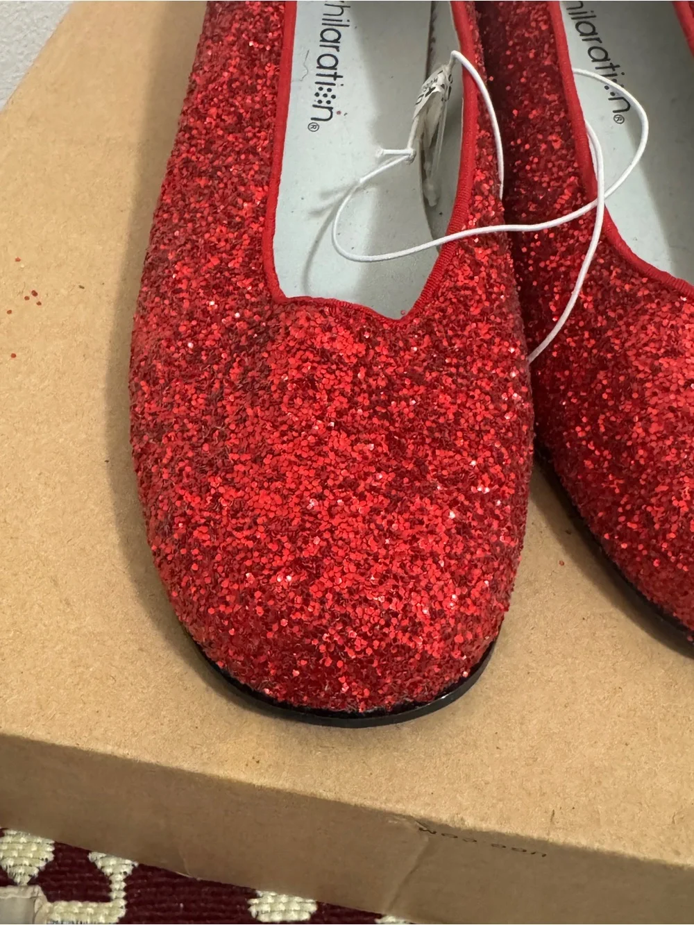 NEW Xhilaration Ruby Red Glitter Block Heel Slipper Party Dress Shoes Size 3
